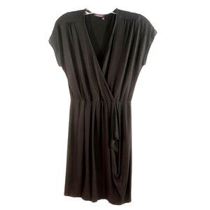 Fresh Produce Dress Women Small Black Faux Wrap V-Neck Pullover Stretch Short Sl